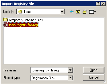 select registry file