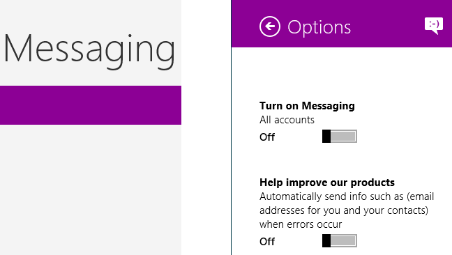 windopws 8 messenger options